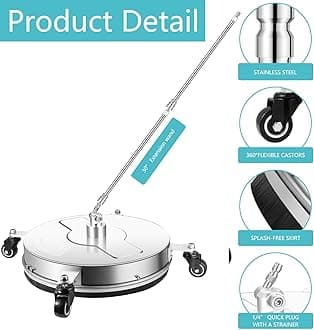 18" Pressure Washer Surface Cleaner with 4 Wheels-Stainless Steel Power Washer Accessory for Concrete Driveways Sidewalks Patios Cleaning with 3 Spray Nozzles