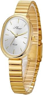 Women’s Oval Gold Watch Petite Easy Reader Quartz Dress Watch with White Dial Slim Stainless Steel Bracelet Watch Elegant Small Wristwatch for Women