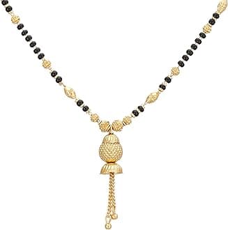 Women Mangalsutra Gold Plated Traditional with Black Beads (Gold)