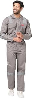 Men's 100% Cotton Pyrovatex Fire Retardant Industrial Coveralls (Boiler Suit) with Reflective Tape 240 GSM. Color_ Grey, Size_5XL - 50