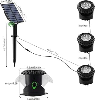 T-SUN Solar Pond Lights, RGB Underwater Spot Light Set of 3 Lights 6 LEDs Landscape Spotlight Underwater Lights IP68 Waterproof Amphibious Light for Fish Tank Garden Yard Pool Fountain Pond Waterfall