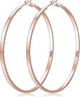 LOUMILEO Sterling Silver Hoop Earrings Large Silver Hoop Earrings for Women Lightweight Big Hoops Earring Hypoallergenic Thin Hoops Earring for Women 30/40/50/60/65/70MM