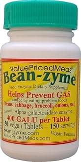 Bean-Zyme Gas Relief for Adults Extra Strength (150 ct) is 400 GAUL per Tablet Alpha Galactosidase, Vegan, Cost Less, Digestive Enzyme Dietary Supplement Natural Food Enzyme