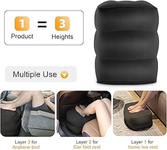 Maliton Inflatable Foot Rest Pillow, Airplane Travel Bed for Toddler, Car Seat Foot Rest for Kids, Adjustable Height Leg Rest Pillow for Airplane, Home, Office(Black, 2 Pack)