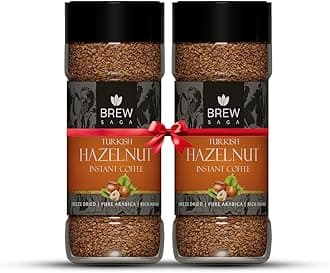 BREWSAGA Hazelnut Instant Coffee | 2×50g Jars | Premium Freeze-Dried Arabica Blend | Nutty & Aromatic, Smooth Taste | 100% Pure, No Added Sugar | Café-Style Hazelnut Coffee at Home