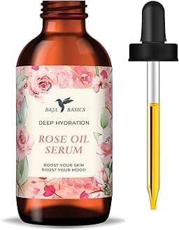 Baja Basics Rose Oil for Face, Rose Essential Oil, Face Serum for Skin, Hair and Nails, Unrefined Moisturizer, Hydrating Skincare Product 1 oz
