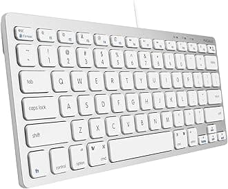 Macally USB Wired Compact Keyboard | Small & Slim Design | Compatible with Apple Mac Mini/iMac Desktops, MacBook Pro/Air Laptops, and Windows PC Notebook Computers - Aluminum (Aluminum Silver)