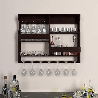 Wooden Wall Mounted Wine Rack, Bar Cabinet with Glass Storage, Wall Hanging Mini Bar Reverse Glass Hanging Organizer for Home Wine Rack/Holder Size 30 x 24 Inch (Rose Wood) (Black)