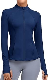 Women's Athletic Full Zip Lightweight Workout Jacket With Pockets Running Slim Fit Yoga Sportwear With Thumb Holes