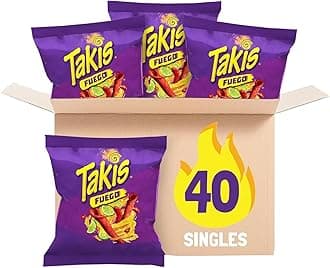 Takis Fuego 40 Count Snack Size Multipack - Extreme Spicy Rolled Tortilla Chips Hot Chili Pepper & Lime Flavored