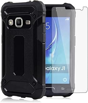 Phone Case for Samsung Galaxy Grand Prime J2 Prime with Tempered Glass Screen Protector Cover and Slim Rugged Hybrid Dual Layer Cell Accessories Protective Glaxay 2 2J Plus Women Men Black