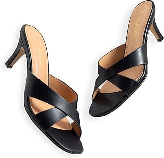 Greatonu Women's Kitten Heels Sandals for Women 2026 Square Open Toe Kitten Heeled Sandals Cross Strap Slip on 2.5 Inch Heeled Sandals