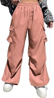 GRECIILOOKSCotton Solid Side Pockets Parachute Cargo Baggy Pant for Women