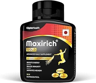 Maxirich Gold Daily Multivitamin (30 Softgels) with high purity grade Ginseng Extract*, 10 Vitamins and 9 Minerals | Boosts Energy & Immunity | Reduces Fatigue | Helps Improve Mental Alertness