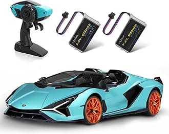MIEBELY Lamborghini Remote Control Car, 1:12 Scale Lambo Toy Car 2 X 7.4V 900mAh Officially Licensed 12Km/h Fast Rc Cars with Led Light 2.4Ghz Model Car for Adult Boys Girls Birthday Ideas Gift - Blue