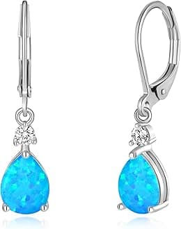 Leverback Opal Dangle Drop Earrings For Women Girls 14K Gold Plated Teardrop Earrings