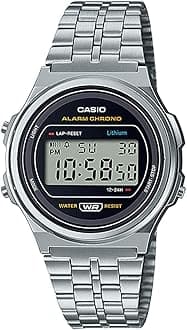 A171WE-1A Standard Vintage Watch, Unisex, Classic, Quartz, Digital, Metal, Silver, Black