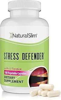 NaturalSlim Stress Relief Supplement - Stress Defender, High Cortisol Reducer, Control Cravings, Sleep & Metabolism Support with Vitamin B5 Pantothenic Acid & L Tyrosine - 180 Vegetable Capsules