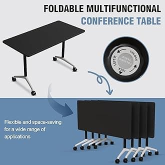 6-8 Person Conference Table Folding Conference Table for Office、Training, Seminar,Schools Modern Wood Conference Meeting Room Table Large Rectangular Conference Room Tables (6, Black-2, 55in)