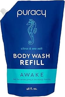 Puracy Body Wash Refill, Natural Body Wash, 98.6% Pure Plant Ingredients, Moisturizing Shower Gel for Women Men Kids, Body Soap for Dry Sensitive Skin. Gently Scented with Sea Salt & Citrus, 64 Ounce