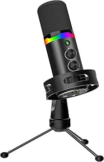 JUOPIEA XLR/USB Gaming Microphone, Dynamic Mic for Podcasting Streaming, PC Microphone with RGB Light, Mute Button, Headphone Jack and Desktop Stand for Recording, Vocal, Voice-Over