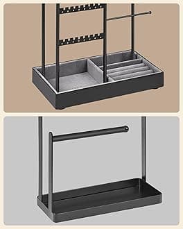 SONGMICS JJS021B01 Jewellery Stand, Jewellery Holder, Metal Frame, Jewellery Tray Velvet, Jewellery Storage for Necklaces, Bracelets, Earrings, Stud Earrings, Rings, Gift Idea, Black
