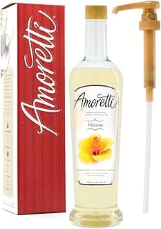 Amoretti - Premium Hibiscus Syrup, 94 Servings Per Bottle (750 ml), with Pump for Flavoring Coffees, Cocktails, and other Beverages, Gluten Free, GMO/GEO Free, Preservative Free