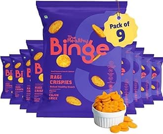 The Healthy Binge Ragi Baked Chips Cajun Spice – Healthy Snacks | Baked Snacks | No Palm Oil | Protein Rich | Healthy Snacks for Kids and Adults 40g (Pack of 9)