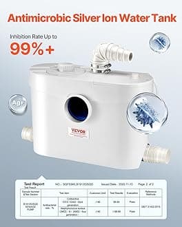 VEVOR 900 W Toilet Crusher Pump with 4 Water Inlets, Flow Rate of 48 GPM, Height 12 m, Upstream Discharge Machine for Waste Water Disposal for Toilet, Sink and Bath