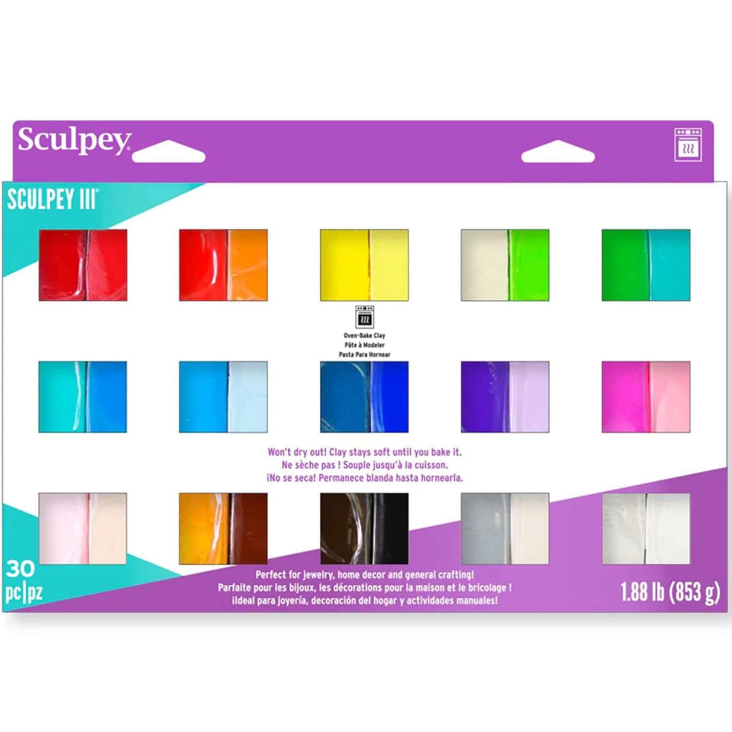 Sculpey III: Polymer Clay: Sampler Pack - (30) 1oz - Oven Bake Clay, 30 Colors, Non-Toxic, Sculpting, Create Jewelry & Crafts Projects, Art Supplies