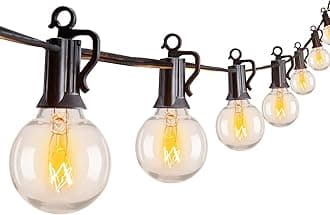 Brightown Outdoor String Lights 30FT G40 Globe Patio Lights with 27 Edison Glass Bulbs(2 Spare), Waterproof Connectable Hanging Light for Backyard Porch Balcony Party Decor, E12 Socket Base, Black