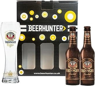 ERDINGER Dunkel German Beer Gift Set with Official ERDINGER Glass (2 Pack)