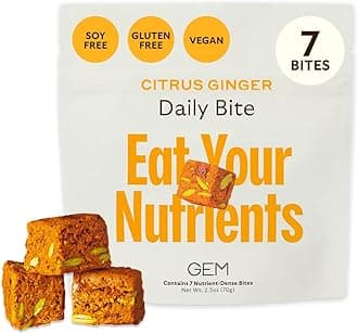 GEM Daily Bite for Women & Men, with 20+ Vitamins, Minerals, & Superfoods Like Zinc, Vitamin D, B-Complex, K, Turmeric, Fiber & Prebiotics, Beta Glucan GLP-1 Support & Immunity (Citrus Ginger,7 count)