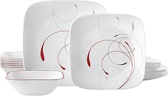 Corelle Vitrelle 18-Piece Service for 6 Dinnerware Set, Triple Layer Glass, Chip Resistant, Lightweight Square Plates and Bowls, Splendor