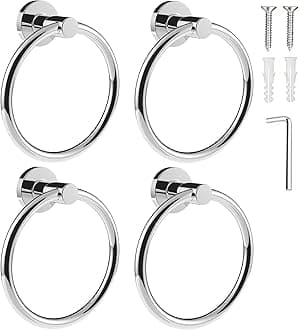 SetSail Towel Holder for Bathroom Wall 4 Packs Towel Ring Stainless Steel Heavy Duty Hand Towel Hanger for Bathroom Screw-in, Mirror Silver