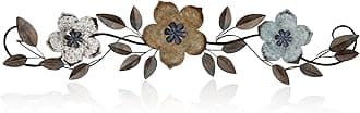Wesiti Metal Flower Wall Decor Vintage Spring Metal Flower Wrought Iron Scroll Sculpture 15.7''x3.7'' Farmhouse Leaves Wall Decor with Nails for Spring Living Room Bedroom Indoor Outdoor(Colorful)