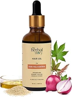 The Herbal Story Hair Fall Control Oil - 50 ml, Reducing Hair Fall, Promoting Volume and Adding Natural Shine- 100% Herbal Sesame, Onion and Castor Oil- Ayurvedic Hair Care oil for Women and Men