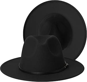 SAJUZEN Women's Wide Brim Classic Felt Fedora Hat with Belt Buckle Men Patchwork Leather Band Panama Trilby Hat