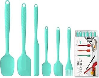 Permanent Warranty Silicone Spatula Set of 6 Heat Resistant 600 Food Scraper for Baking Cooking Mixing Scraping Nonstick Cookware Kitchen Utensils (Cyan)