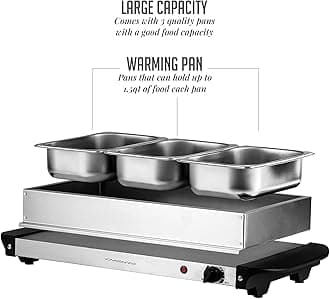 OVENTE FW173S Electric Buffet Server and Food Warmer Set of 3 1.5 Quart Friction Dishes with Stainless Steel Warming Tray, Perfect for Holidays and Dinners, Silver