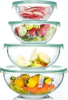 Glass Mixing Bowl with Airtight Lids, (1QT, 1.5QT, 2.5QT, 3.7QT), 8-piece Kitchen Salad Bowls Clear Nesting Big Cooking Bowl, Microwave Oven Safe for Meal Prep,storage,Baking,Serving