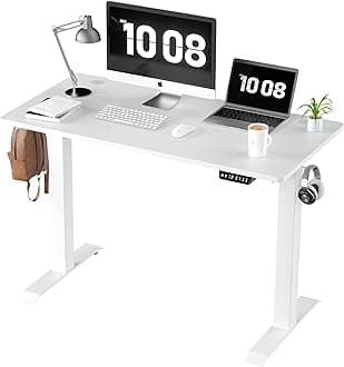 Shintenchi Standing Desk, 48x24 Inch Height Adjustable Electric Sit Stand up Desk, Ergonomic Rising Computer Table, Modern Lift Gaming Desk Workstation for Home Office, White