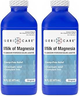 GeriCare Milk of Magnesia, Magnesium Hydroxide 1200mg, Saline Laxative, 16 Fl Oz (Pack of 2)