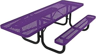 Coated Outdoor Furniture Heavy-Duty Portable ADA-Compliant Outdoor Picnic Table, Punched Steel Patio Dining Furniture Made in America (8ft Rectangular, One-Side Handicap, Purple)