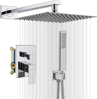 IRIBER Rain Shower System with 10 Inch 2mm Ultra Thin Shower Head and Handheld Combo Set, Shower Faucet Mixer Valve Included Modern Rainfall Shower Sets for Bathroom, Chrome finish