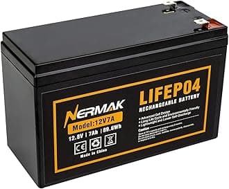 NERMAK 12V 7Ah (7.2Ah) Lithium LiFePO4 Deep Cycle Battery, 2000+ Cycles Lithium Iron Phosphate Rechargeable Battery for Solar Powar, Lighting, Power Wheels, Fish Finder and More, Built-in 8A BMS