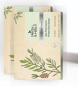 Tea Tree Germ Protection Bar, Antibacterial Soap with Tea Tree Oil, Neem Extract, Coconut & Almond Oils, Prevents Acne, Moisturises Skin, Paraben & Cruelty-Free, 2x100g