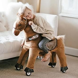 WondeRides Ride on Horse Pony Cycle Riding Horse Toy Size 4 for Age 4-9 M445, 36 Inch Height Riding Pony Ride Plush Giddy up Rocking Mechanical Walking Animal with Wheels No Battery for Child Kids