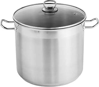 Large Stainless Steel Stock Pot with Glass Lid 20 L - Induction Base, All Hob Compatible, Riveted Handles, Vented Cover, Dishwasher Safe - Essential Cooking Pan for Soups, Stews, Curry, Biryani