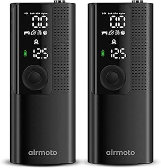 AirmotoTire Inflator Portable Air Compressor - 2pack - Air Pump for Car Tires with Digital Pressure Gauge, LED Light and Auto Shut-Off Function - Cordless Pump for Car, Motorcycle, Bicycle, Balls